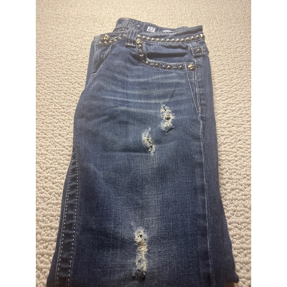 Miss Me JP5135BCR Bootcut Jeans Blue Distressed Studded Denim 27 Y2K Western